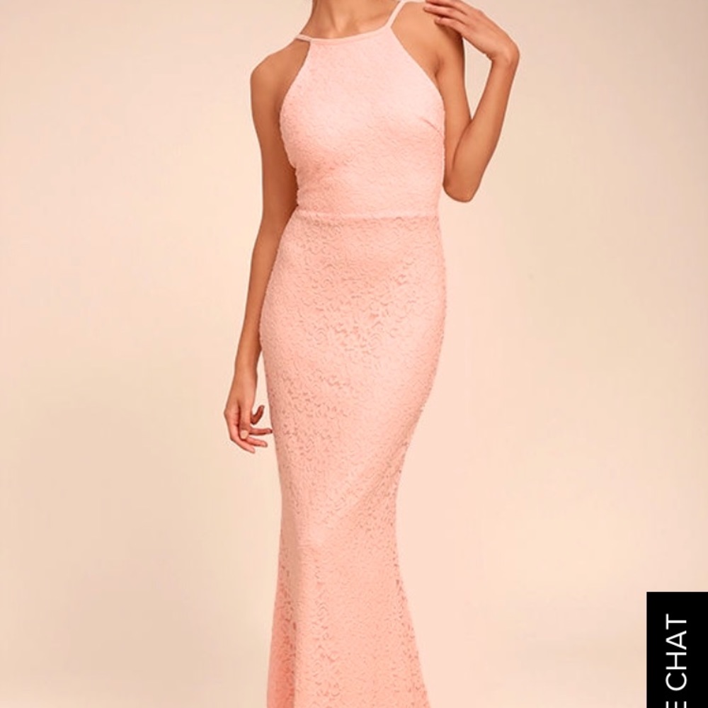 Light pink lace floor length dress